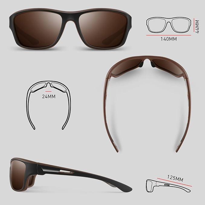 Polarized Sports Sunglasses for Men Women,Fishing Driving Rectangular Goggles UV400 Protection