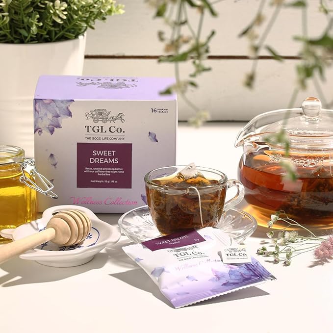 TGL Co. Sweet Dreams Herbal Green Tea – 16 Tea Bags | Chamomile, Lavender & Valerian | Calming & Sleep Support Blend