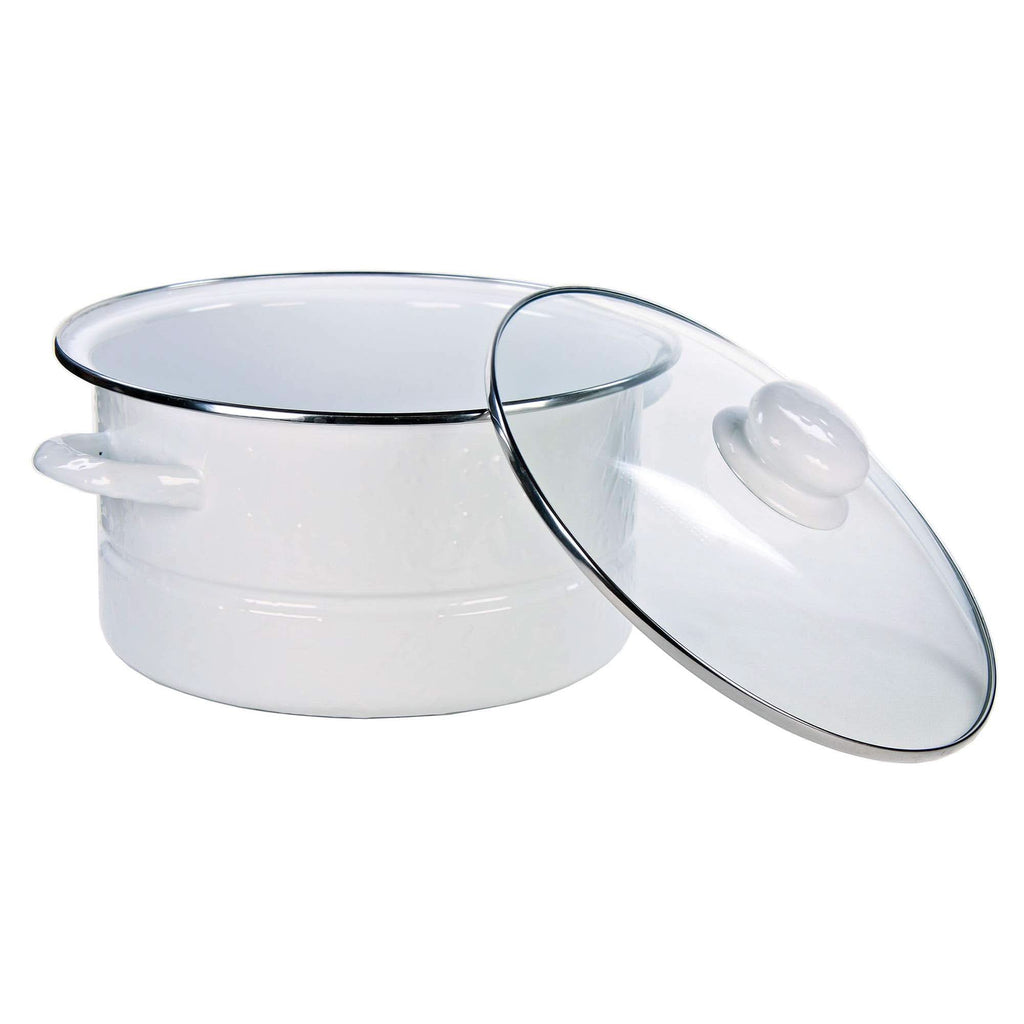 6qt Enamelware Stock Pot with Glass Lid, Black Swirl Spatterware