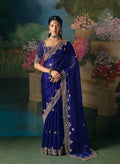 Royal Blue fancy fabric saree with intricate embroidery and sequin work