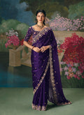 Purple embroidered saree with sequins and beads for parties