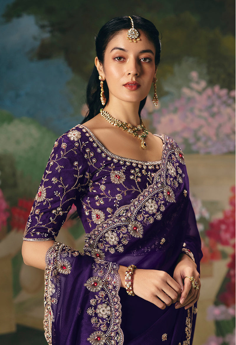Purple Fancy Fabric Embroidered Saree with Sequins