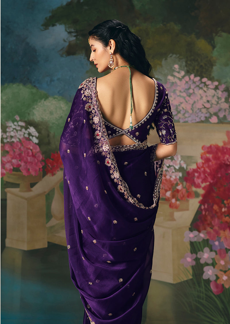 Purple Fancy Fabric Embroidered Saree with Sequins