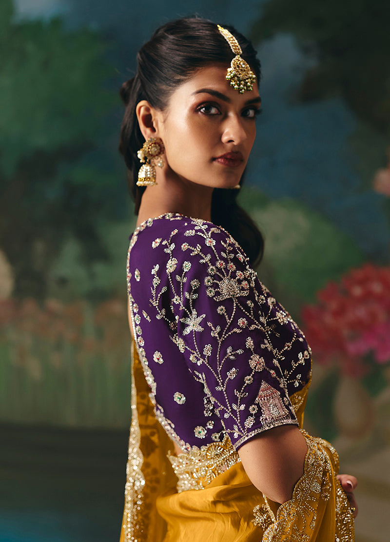 Mustard Embroidered Fancy Fabric Saree with Sequins and Beads