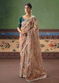 Elegant beige fancy fabric saree with intricate embroidery