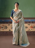 Light Sea Green fancy fabric saree featuring elegant embroidery