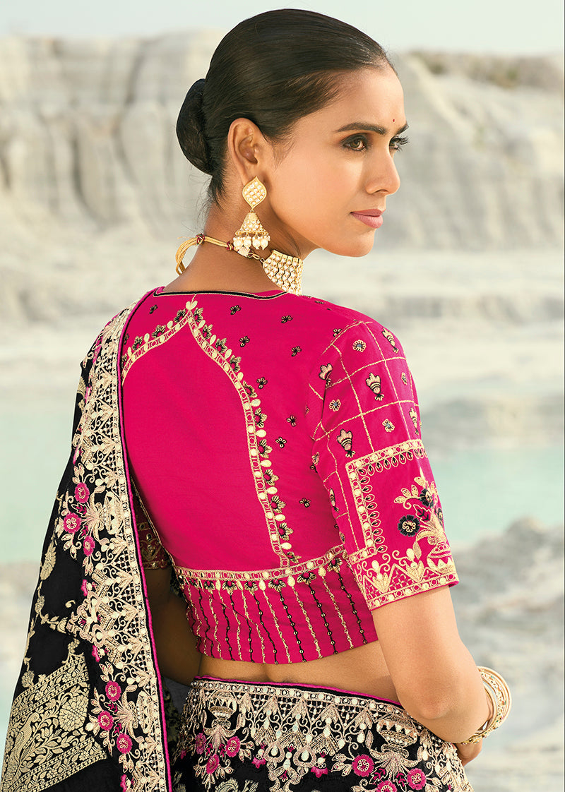 Black Viscose Contemporary Saree with Cutdana and Moti Embroidery