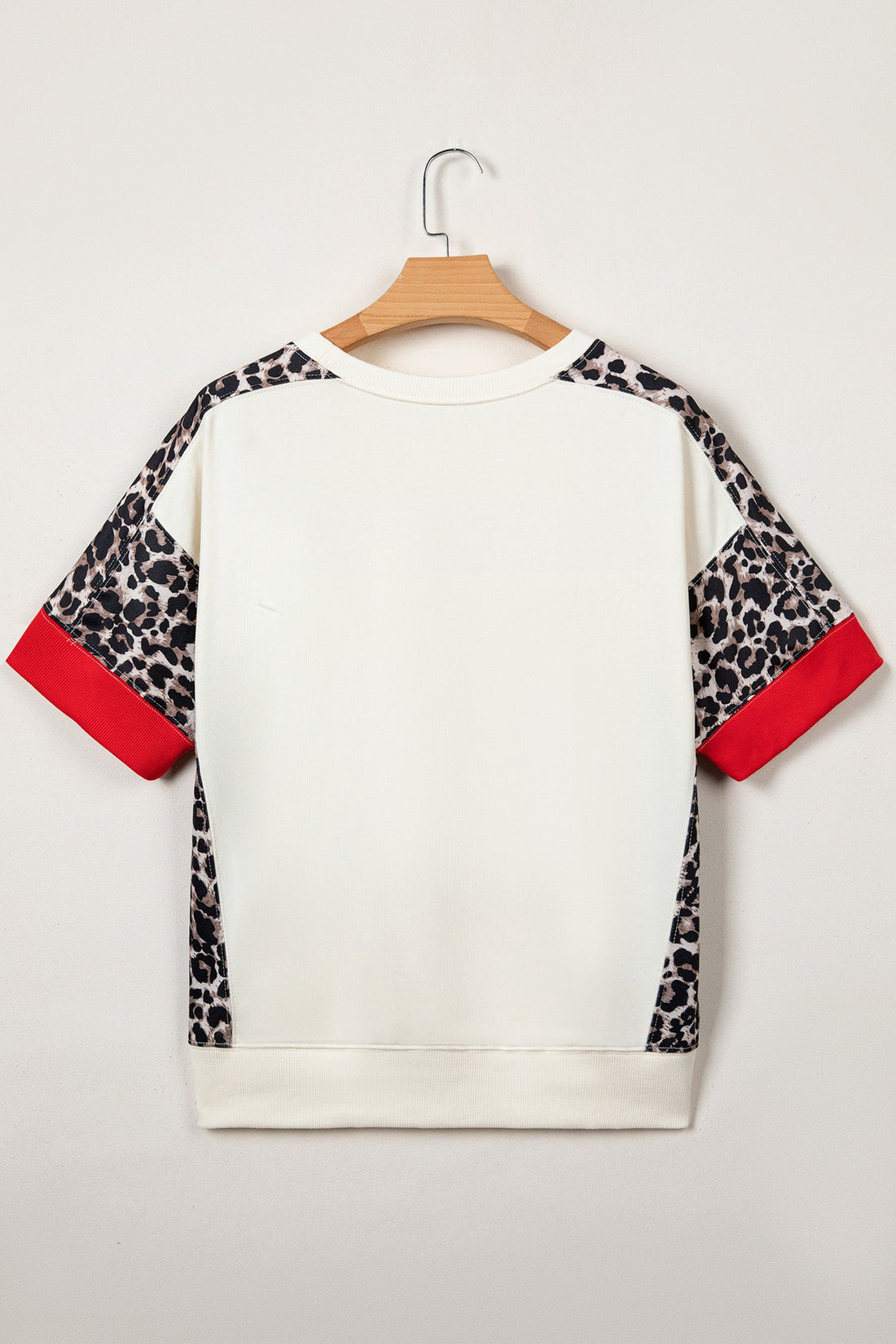 Leopard Patchwork Uneven Hem Short Sleeve Knit Top