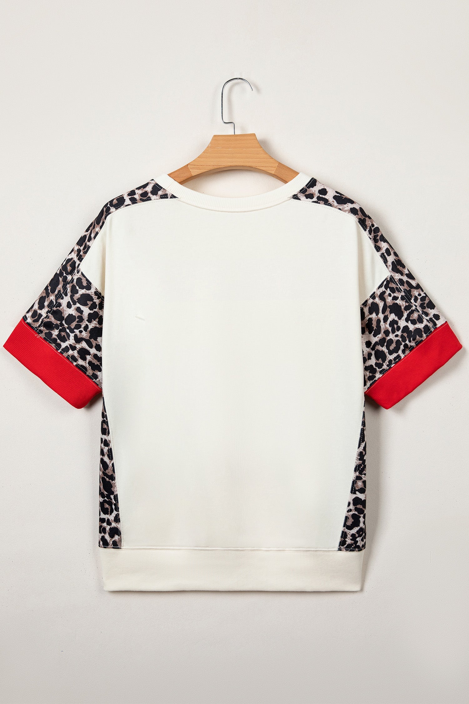 Leopard Patchwork Uneven Hem Short Sleeve Knit Top
