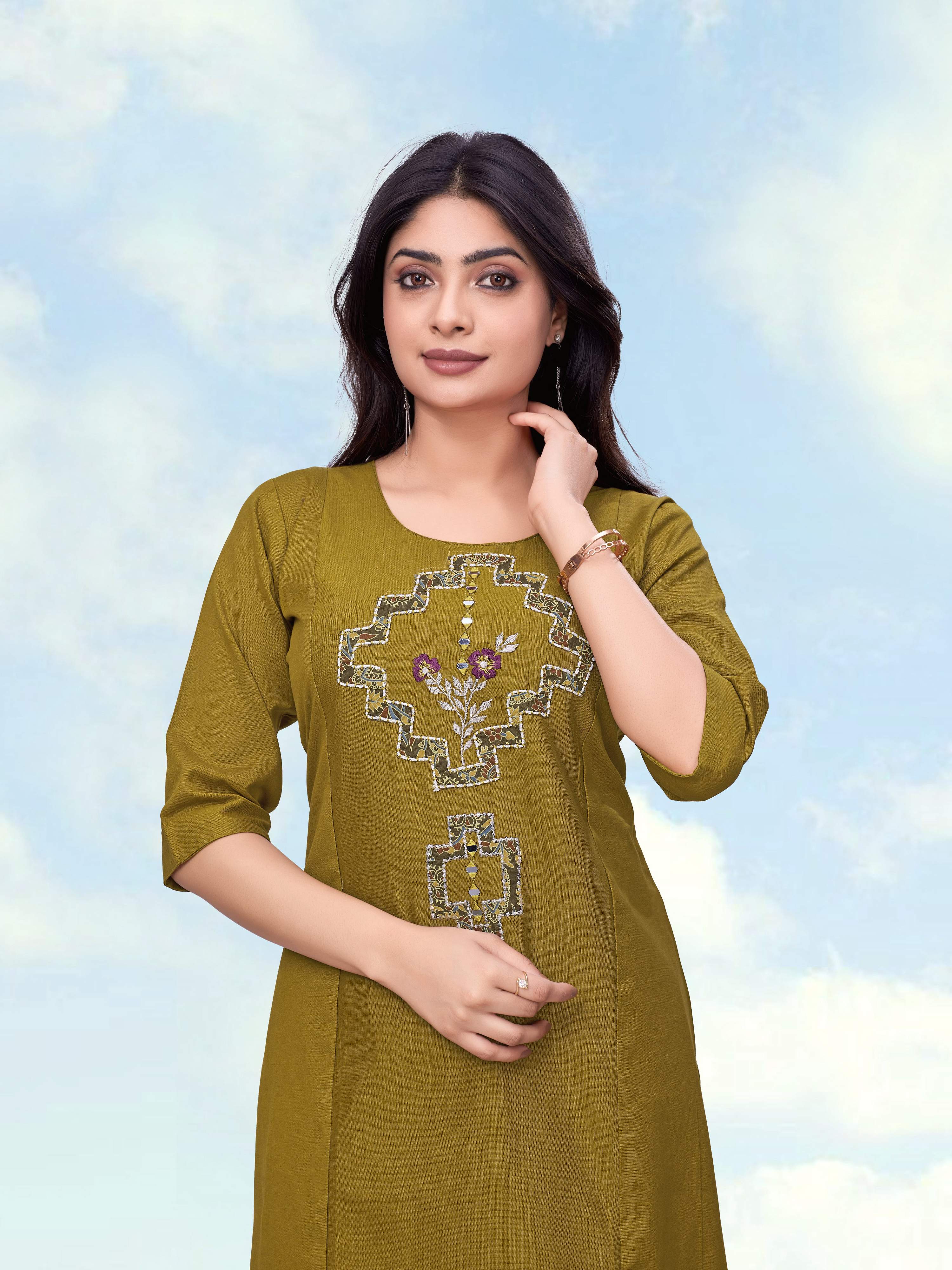 Olive Green Cotton Flex Straight Kurti and Pant Coord Set
