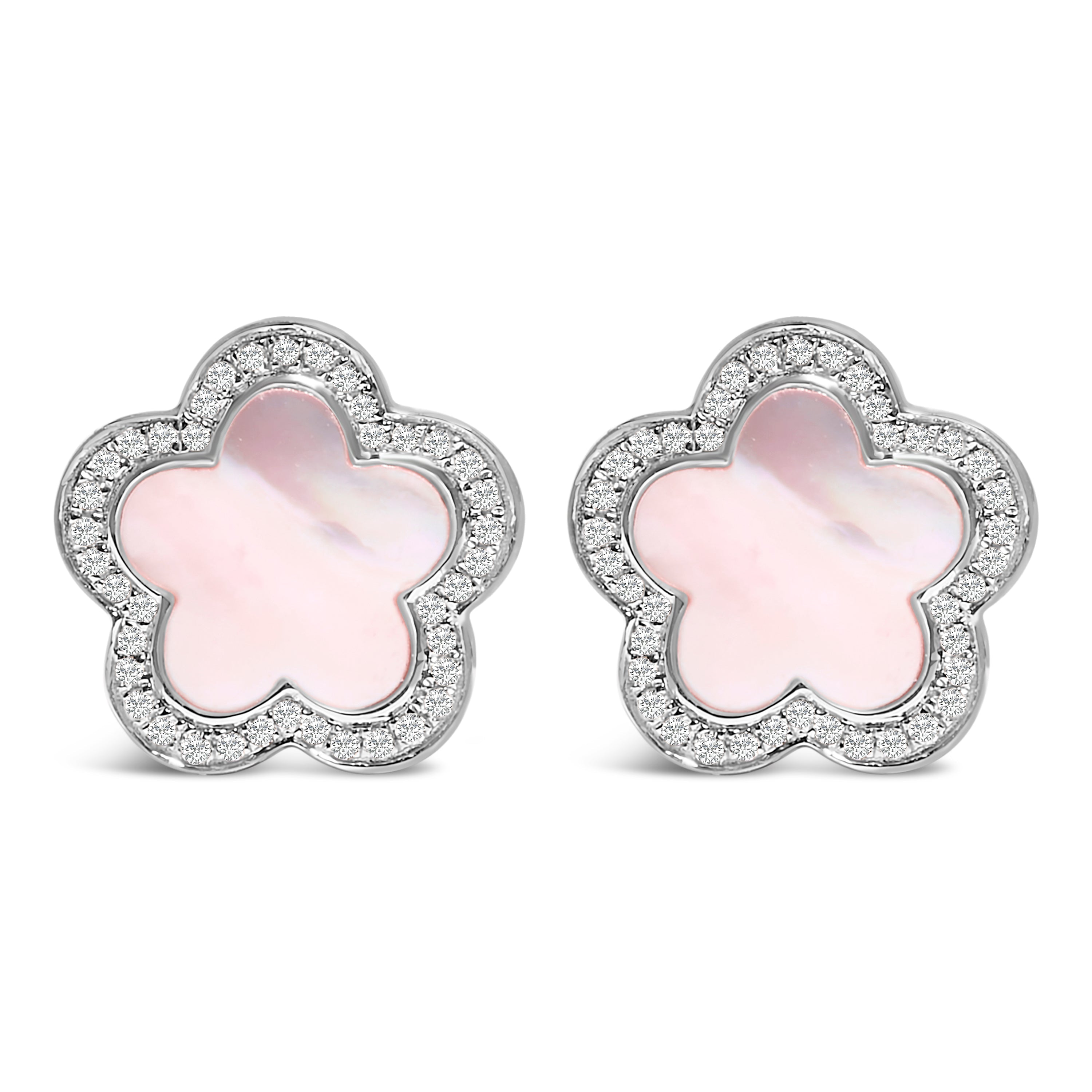 14K White Gold Mother of Pearl and 1/5 Cttw Diamond Halo Star Stud Earrings