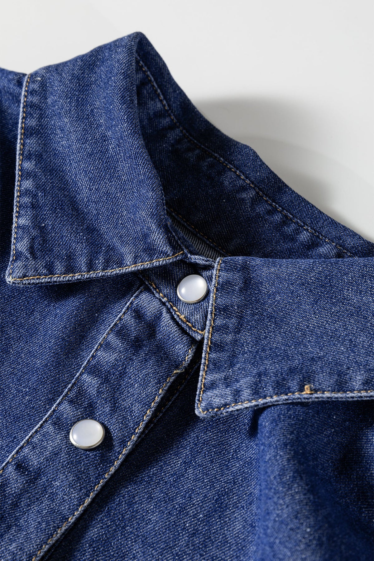 Denim Shirt Collar Long Sleeve Mini Dress