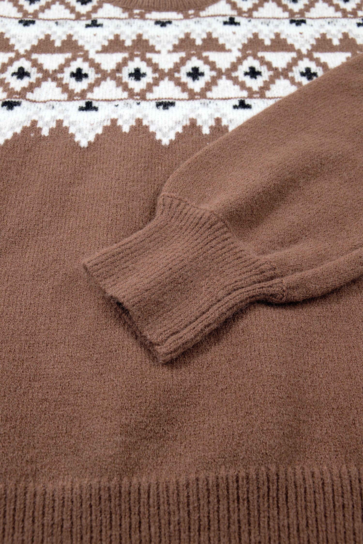 Geometric Fair Isle Drop Shoulder Pullover Sweater