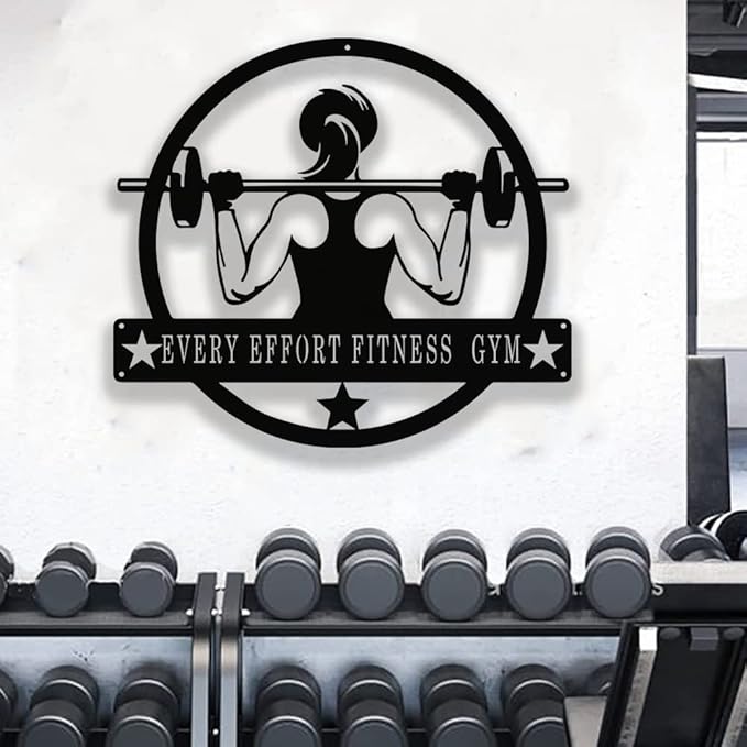 Custom Metal Gym Sign for Home Workout Room, Motivational Fitness Decor, Personalized Powerlifting Garage Wall Art, Gift for Women, Men, Dad, Papa, Grandpa, Mother, Sister, Girls, Modern Design
