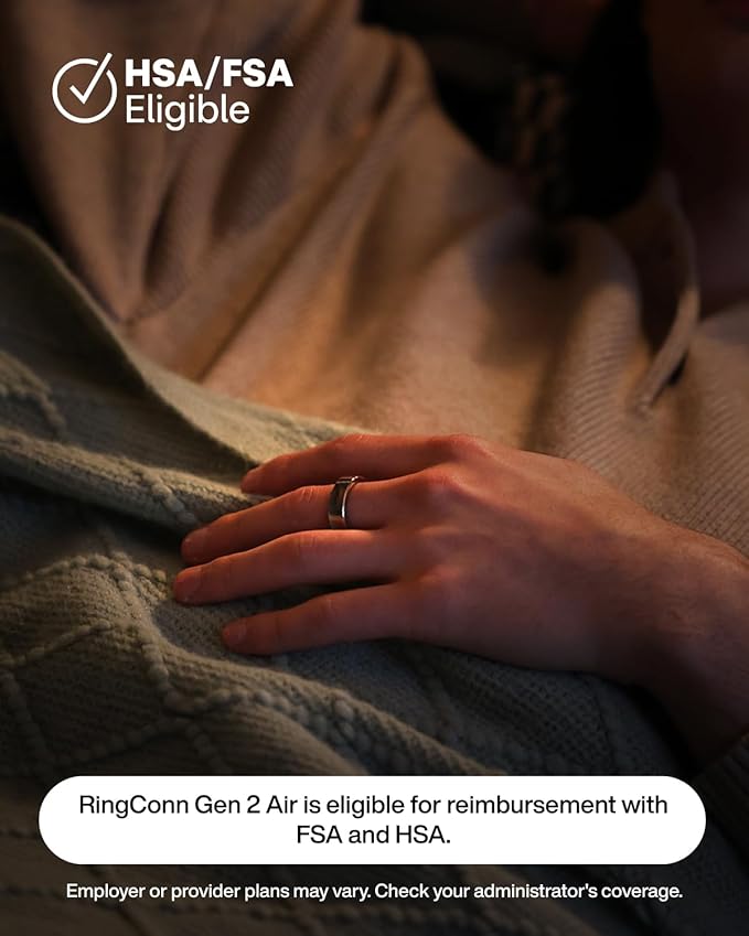 RingConn Gen 2 Air, Ultra-Thin AI Smart Ring, 10-Day Battery Life, Fitness/Sleep/Stress/HR Tracker for Women&Men, No App Fee for Standard Features, iOS & Android Compatible (Size 8, Dune Gold)