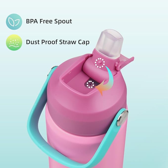 Insulated Water Bottle with Straw Lid,12 oz Stainless Steel Vacuum Metal Bottle with Silicone Handle,Violets