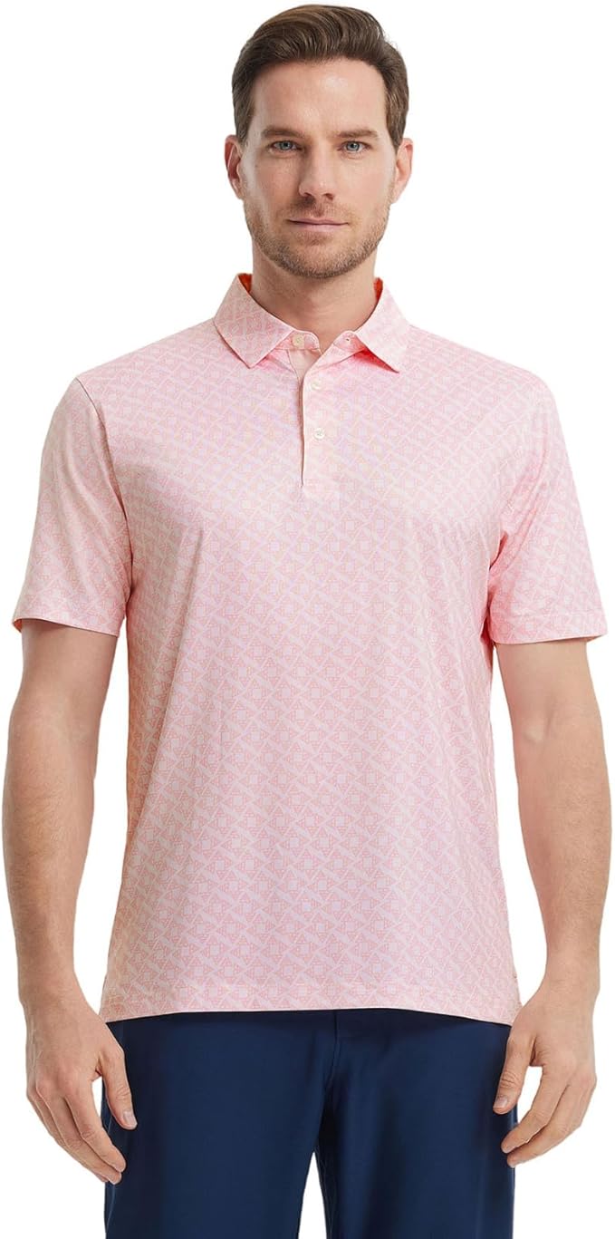 Men's Striped Performance Golf Polo Shirt - Moisture Wicking