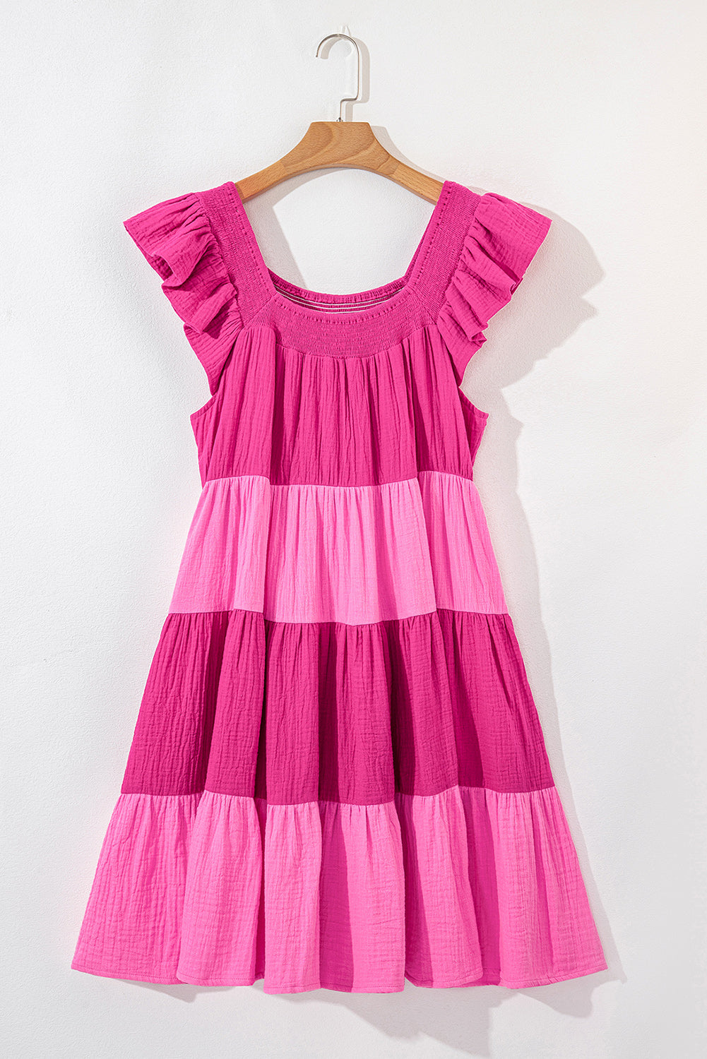Flutter Tiered Mini Dress Smocked Square Neck Cotton Boho Dress