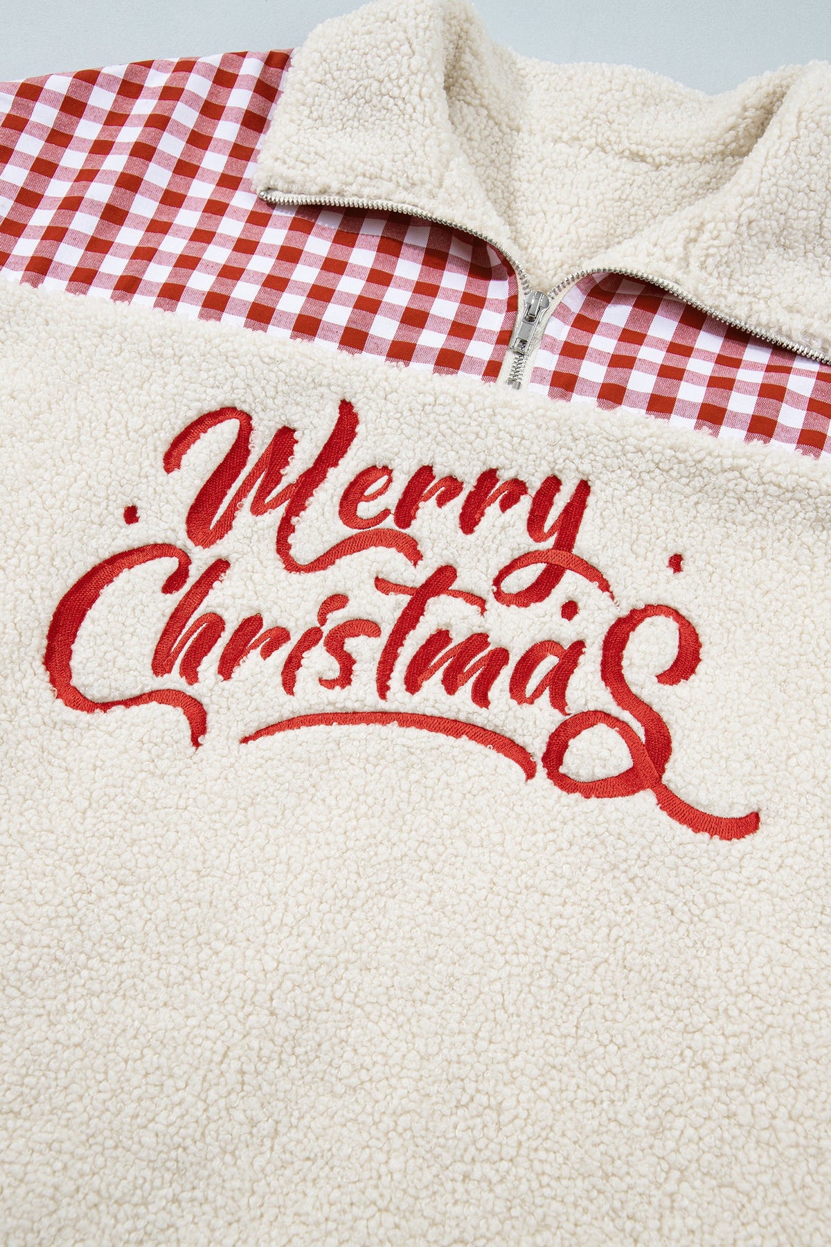 Merry Christmas Gingham Patchwork Fleece Sweatshirt