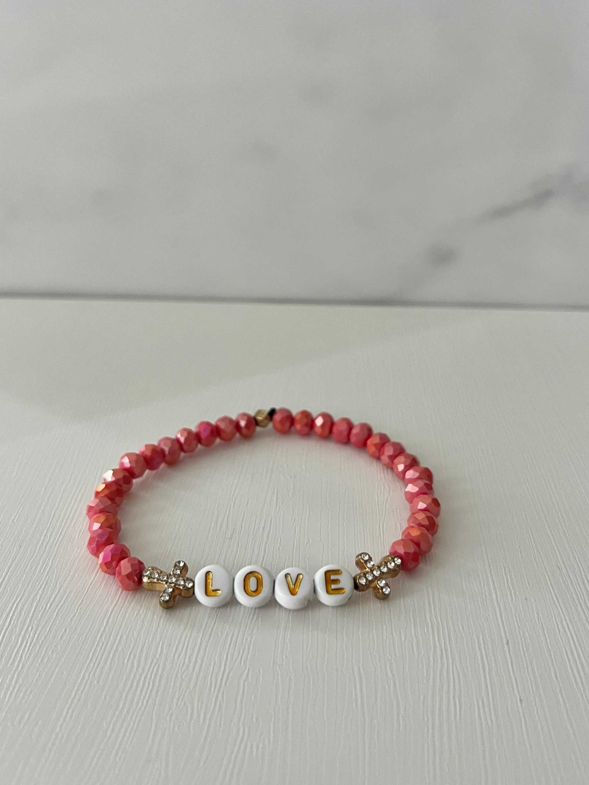 Red Glass Bead Bracelet with Gold Cross Charms