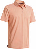 Men's orange and white striped performance golf polo with quick-dry technology