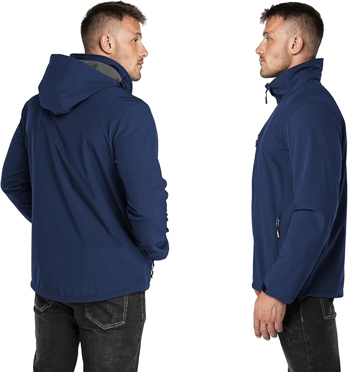Outdoor Ventures Men's Lightweight Softshell Jacket Fleece Lined Hooded Water Resistant Winter Hiking Windbreaker Jackets