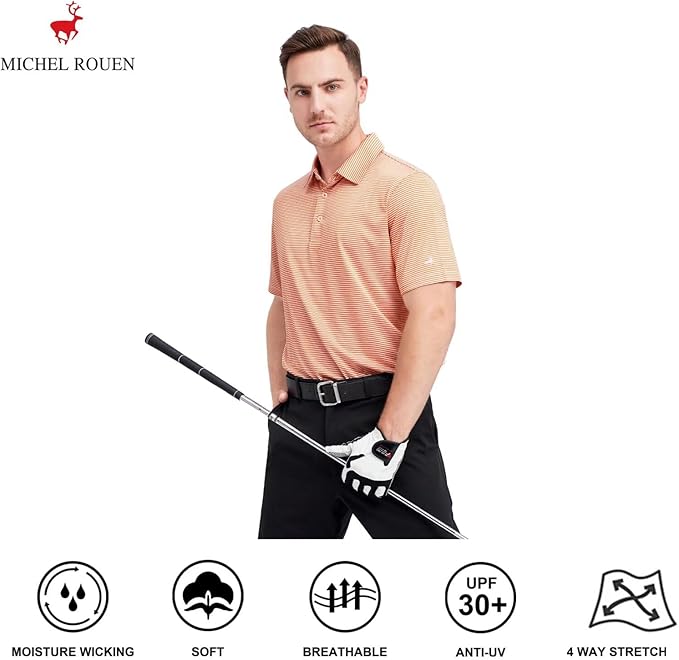 Men's Striped Two-Tone Performance Moisture-Wicking Golf Polo