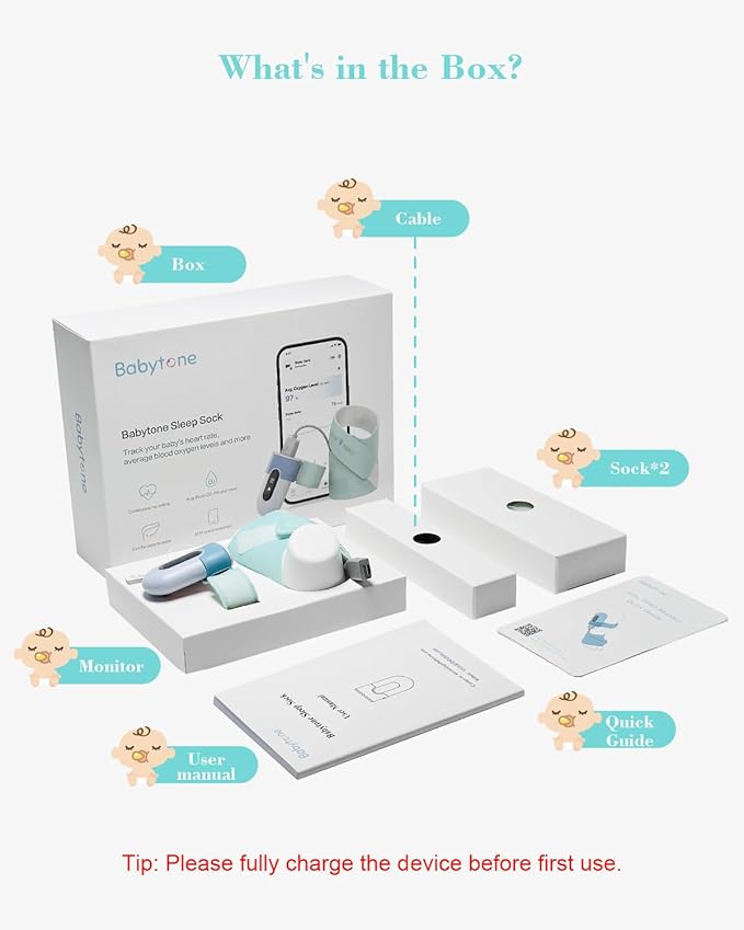 Babytone Baby Sleep Sock Monitor, Tracking Heart Rate and Movement for Newborn, Wearable Foot Monitor Smart Sock with Bluetooth and APP, for 0-36 Months Infant