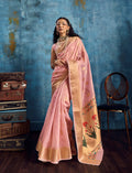 Pink Paithani tissue handloom saree with gold zari border work