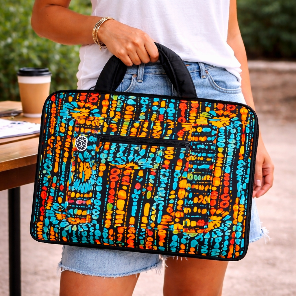 Artisan Ugandan Cotton Laptop Bag - Vibrant Geometric Print