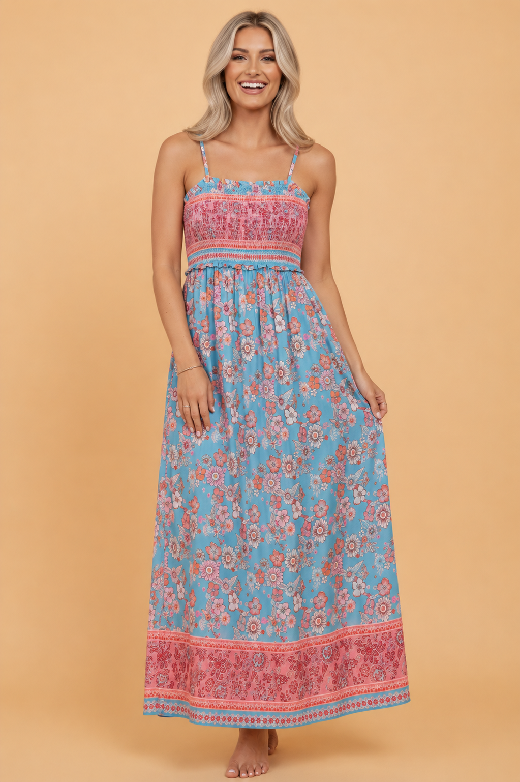 Boho Floral Spaghetti Strap Vacation Maxi Dress