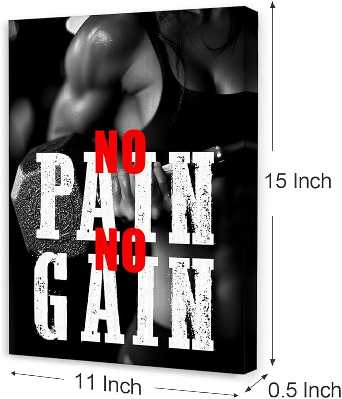 OTINGQD Inspirational Gym Wall Decor,Fitness Quotes Wall Art,No Pain No Gain Canvas Wall Decor for Home Gym
