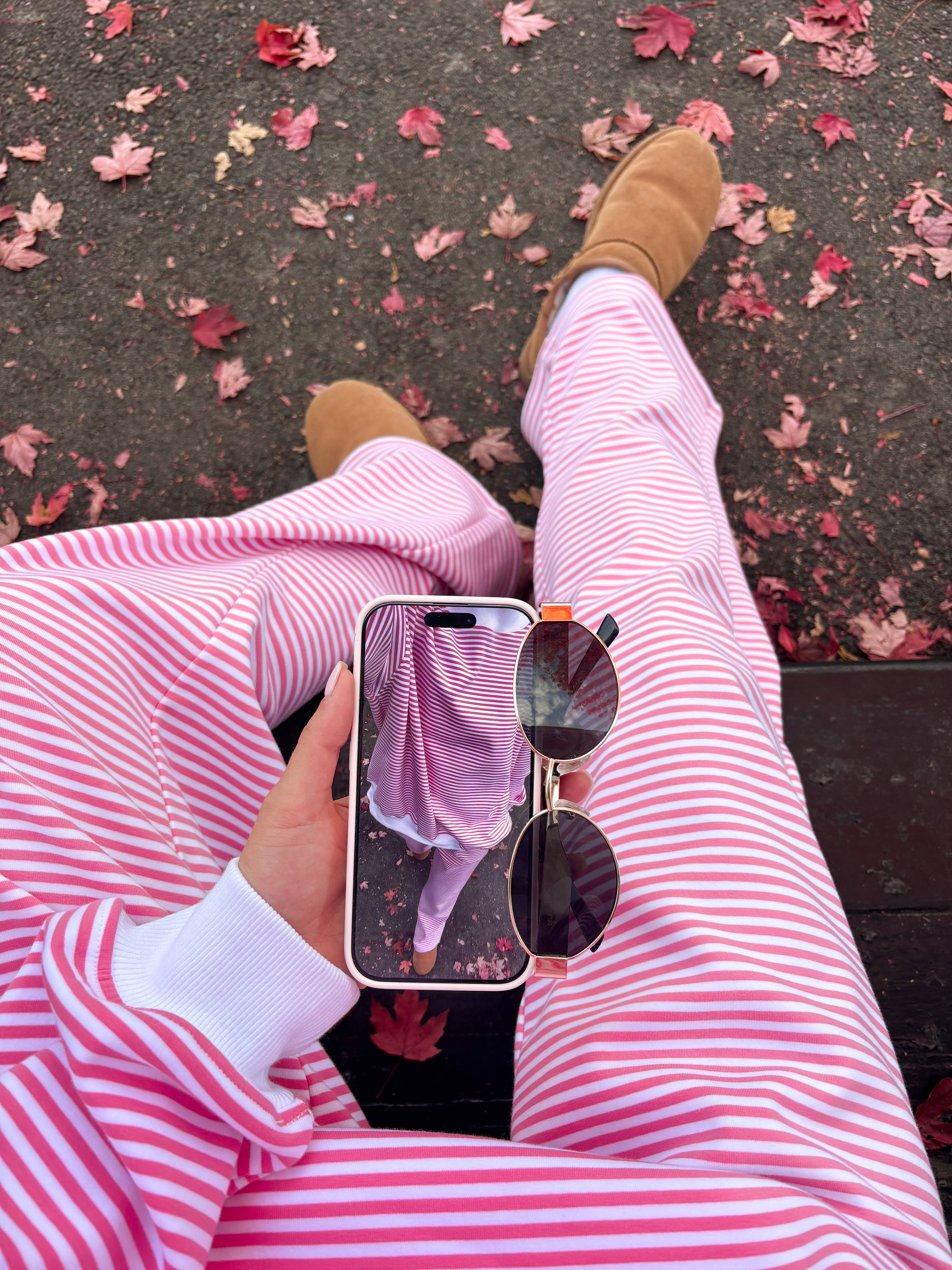 Dark Pink and White Striped Unisex Sweatpants Loungewear