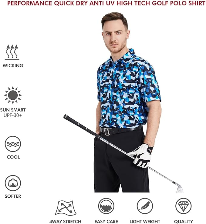 Men's Striped Short Sleeve Golf Polo Moisture Wicking Performance