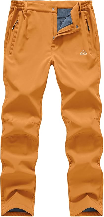Gopune Men's Snow Ski Waterproof Softshell Pants Outdoor Windproof Warm Hiking Insulated Pants