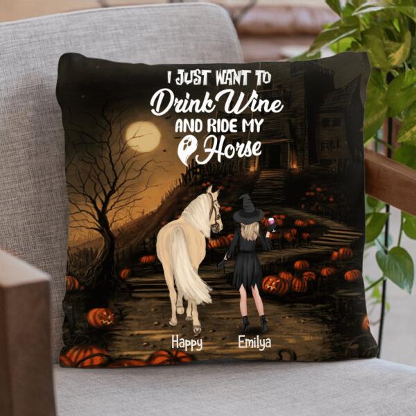 Personalized Horse Witch Pillow Cover - Girl With A Horse - Halloween Gift For Horse Lover - EQRIYV