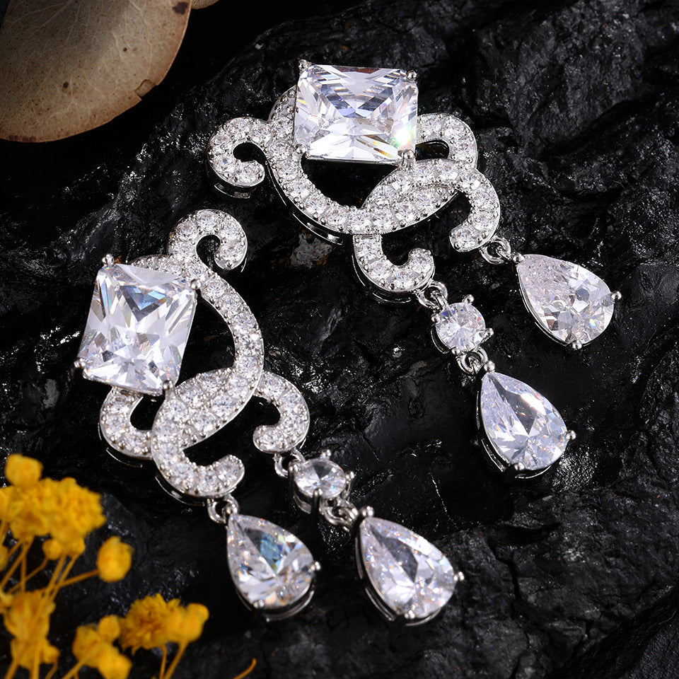 RAKOL Micro Pave Zircon Tassel Drop Earrings Shiny Dangle Ear Jewelry For Women