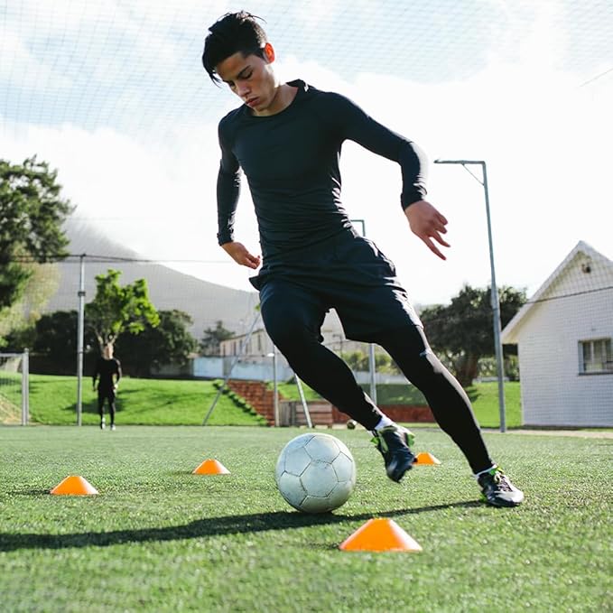 GHB Soccer Cones 25/50/100 Pack Disc Soccer Sport Cones Training Field Marker Agility Cones for Traffic, Basketball, Coaching, Practice Equipment Includes Cone Drills Guide