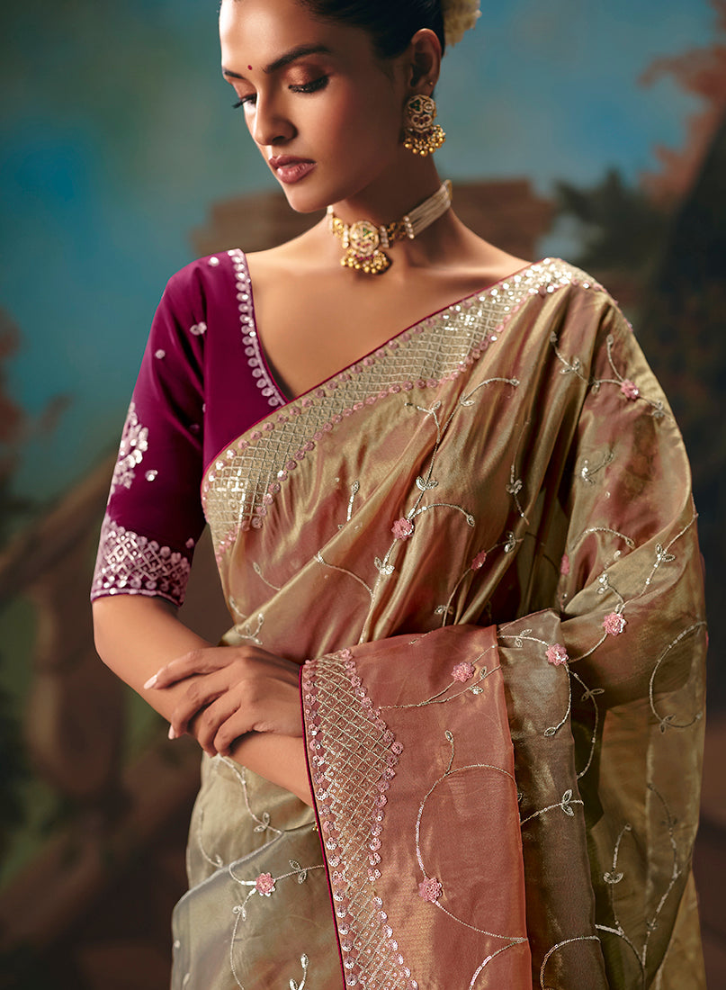 Multicolor Fancy Fabric Saree with Intricate Embroidered Work