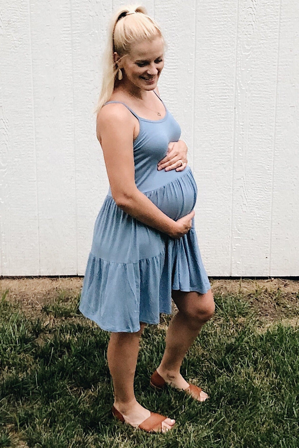 Blue Tiered Maternity Tank Dress