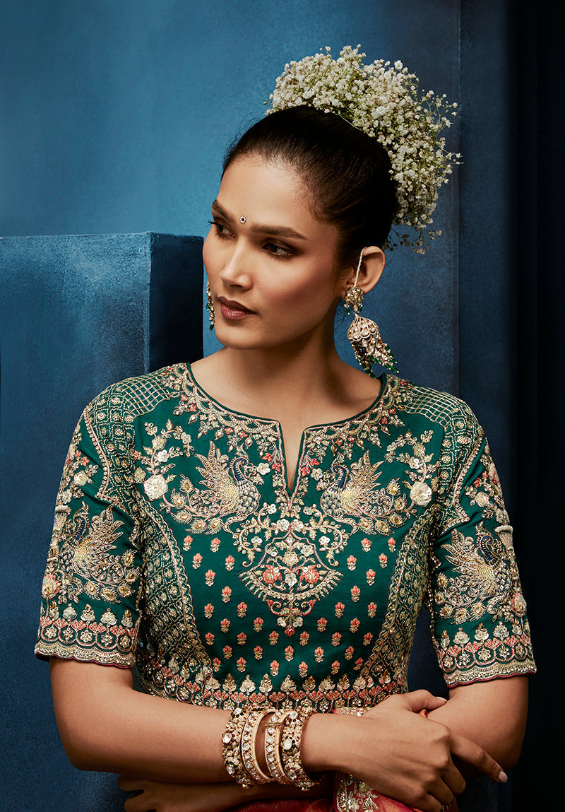 Rust Fancy Fabric Embroidered Saree with Stitched Blouse