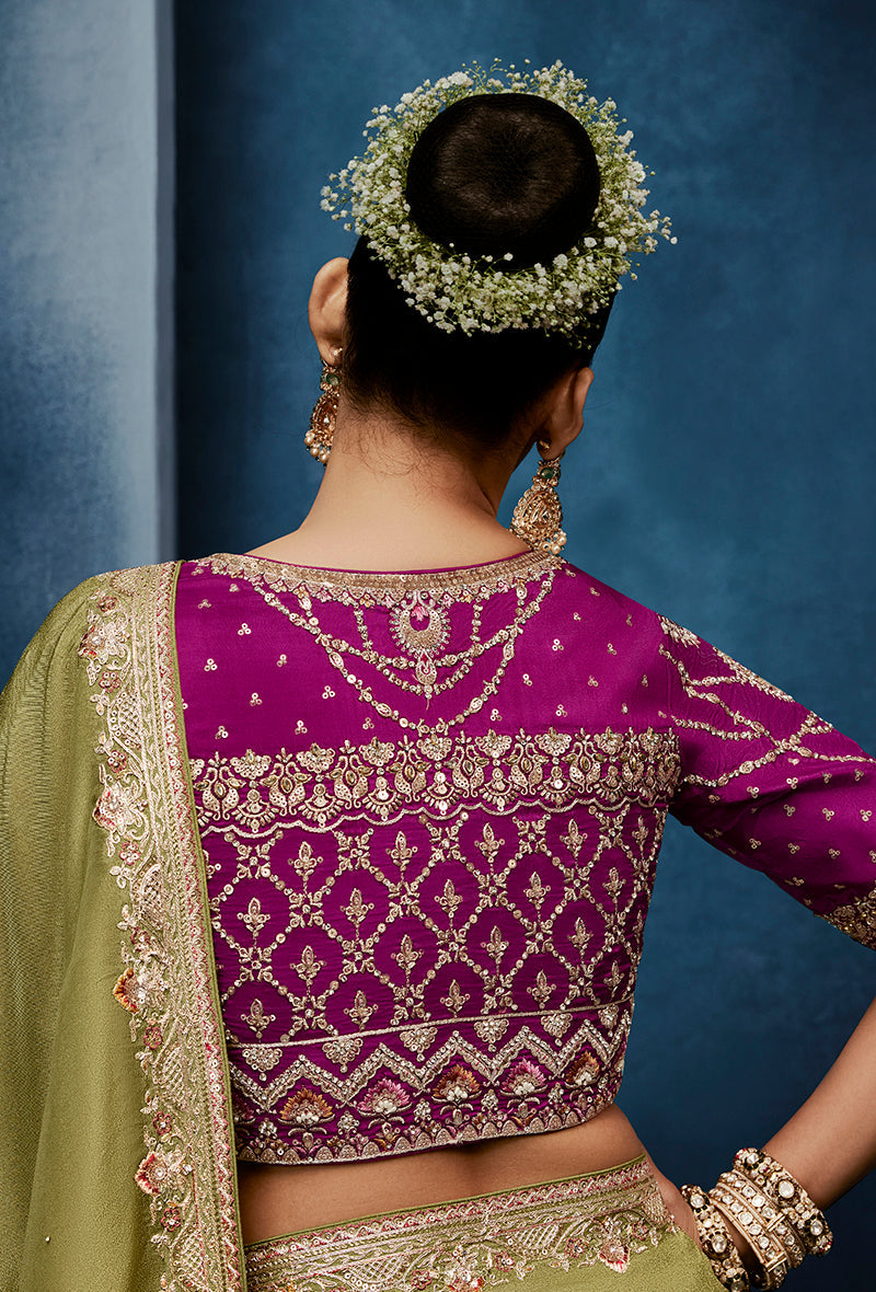 Light Green Fancy Fabric Embroidered Saree with Stitched Blouse