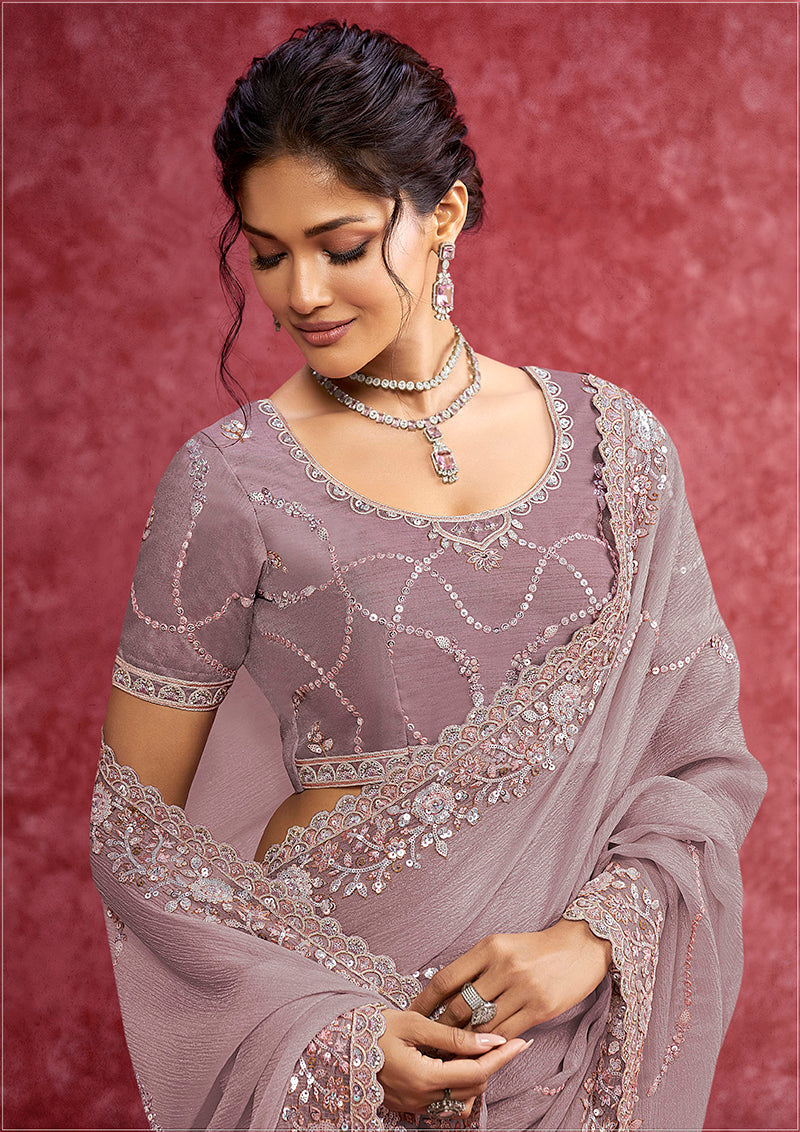 Lavender Crush Silk Blend Saree with Zari Embroidery