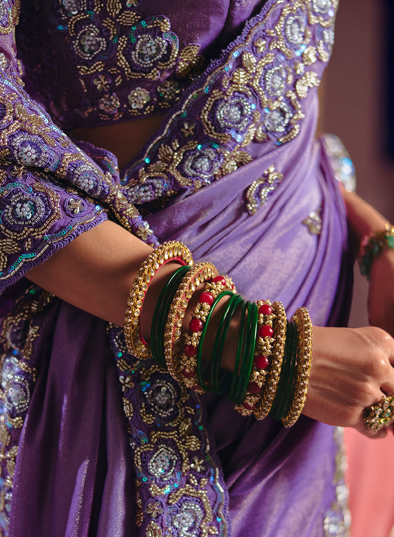 Lavender Viscose Zari Tissue Silk Embroidered Saree