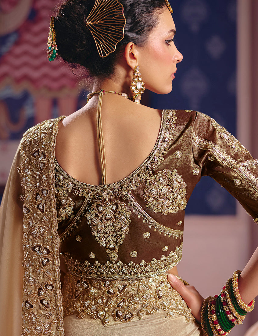 Chiku Viscose Zari Tissue Silk Embroidered Saree