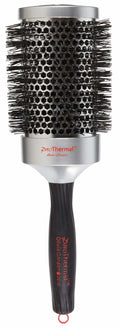 Olivia Garden ProThermal T-63 hair brush in metallic silver and matte black with ergonomic handle