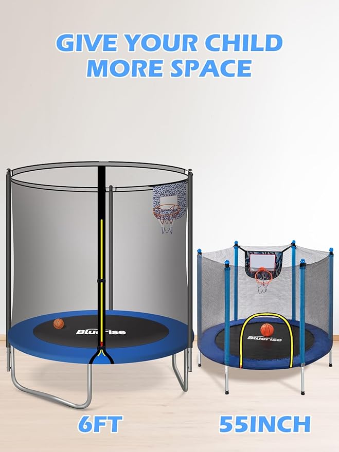 6FT Kids Trampoline with Basketball Hoop & Safety Enclosure Net
