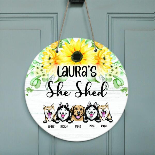 Personalized Dog Mom Shed Wood Circle Sign - Up to 5 Dogs - Best Gift For Dog Lovers