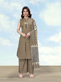 Dark Beige Cotton Blend Mirror Work Kurta Pair for Festive Wear