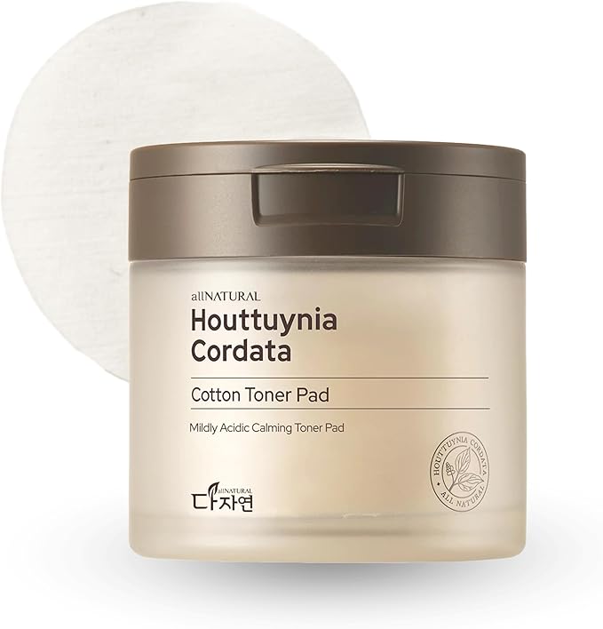 All Natural Houttuynia Cordata Cotton Toner Pad – Cooling and Soothing Heartleaf Toner Facial Pads, Gentle for Daily Use and Sensitive Skin (60pcs)